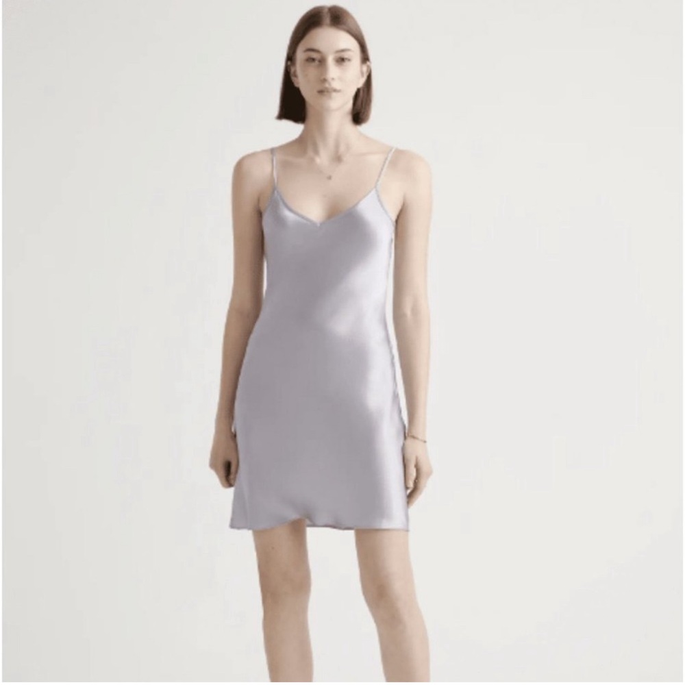 Quince Women's Grey Lilac Silk Slip Mini Dress Sleeveless sz S Small